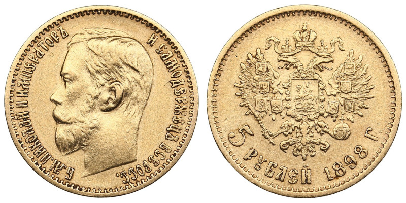 Russia 5 Roubles 1898 АГ - Nicholas II (1894-1917)
4.27g. Au 0.900. XF+/XF+. Bit...