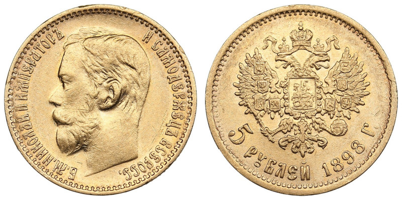 Russia 5 Roubles 1898 АГ - Nicholas II (1894-1917)
4.28g. Au 0.900. XF+/AU. Bitk...