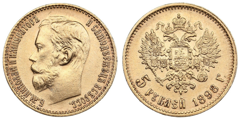 Russia 5 Roubles 1898 АГ - Nicholas II (1894-1917)
4.30g. Au 0.900. AU/UNC. Sple...