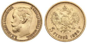Russia 5 Roubles 1898 АГ - Nicholas II (1894-1917)
4.29g. Au 0.900. XF/AU. Bitkin 20; Sidorov 4981. PLEASE NOTE: This lot is subject to a reduced buye...
