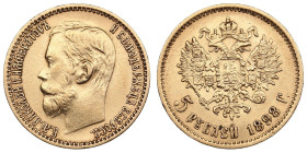 Russia 5 Roubles 1898 АГ - Nicholas II (1894-1917)
4.27g. Au 0.900. XF/AU. Bitkin 20; Sidorov 4981. PLEASE NOTE: This lot is subject to a reduced buye...