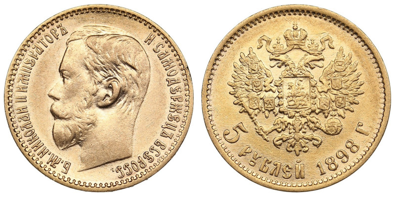 Russia 5 Roubles 1898 АГ - Nicholas II (1894-1917)
4.30g. Au 0.900. XF/AU. Bitki...
