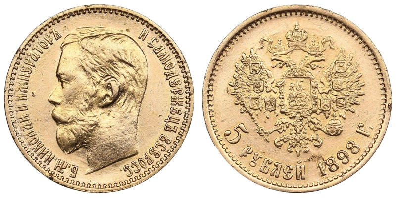 Russia 5 Roubles 1898 АГ - Nicholas II (1894-1917)
4.30g. Au 0.900. VF/XF. Bitki...