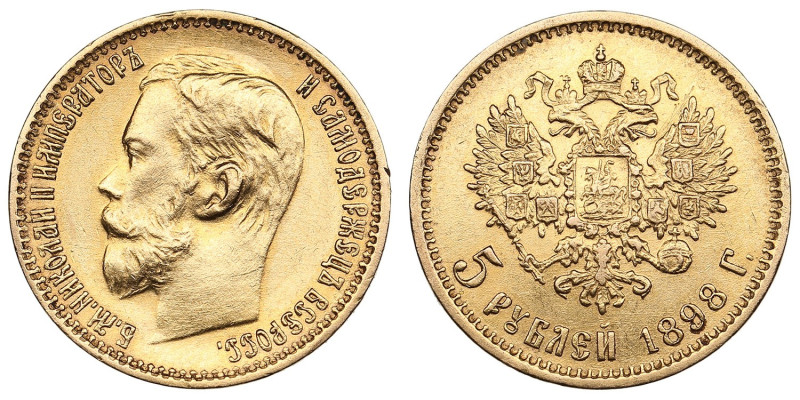Russia 5 Roubles 1898 АГ - Nicholas II (1894-1917)
4.29g. Au 0.900. XF/XF. Bitki...