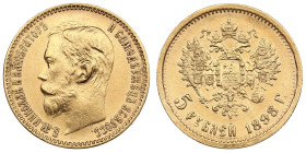 Russia 5 Roubles 1898 АГ - Nicholas II (1894-1917)
4.30g. Au 0.900. XF/AU. Bitkin 20; Sidorov 4981. PLEASE NOTE: This lot is subject to a reduced buye...