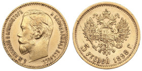 Russia 5 Roubles 1898 АГ - Nicholas II (1894-1917)
4.30g. Au 0.900. XF/AU. Bitkin 20; Sidorov 4981. PLEASE NOTE: This lot is subject to a reduced buye...
