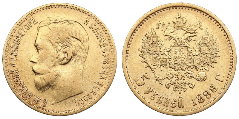 Russia 5 Roubles 1898 АГ - Nicholas II (1894-1917)
4.25g. Au 0.900. VF/XF. Bitki...