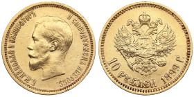 Russia 10 Roubles 1899 (1923-1926) АГ - Nicholas II (1894-1917) - Soviet Issue
8.58g. Au 0.900. XF+/AU. "Small head" variety. In the edge inscription,...