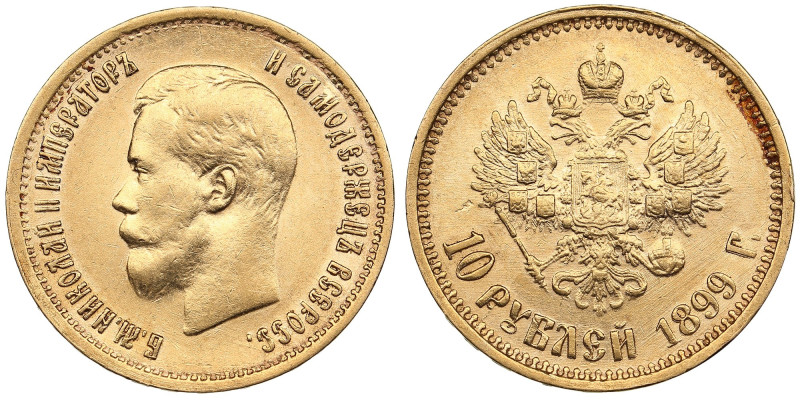 Russia 10 Roubles 1899 AГ - Nicholas II (1894-1917)
8.59g. Au 0.900. XF/XF+. Att...