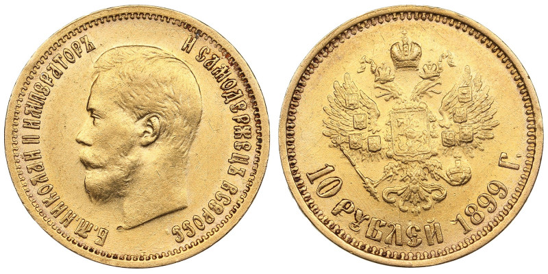 Russia 10 Roubles 1899 АГ - Nicholas II (1894-1917)
8.58g. Au 0.900. XF/AU. Attr...