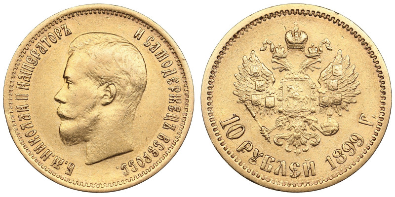 Russia 10 Roubles 1899 ФЗ - Nicholas II (1894-1917)
8.58g. Au 0.900. XF/XF+. Bit...