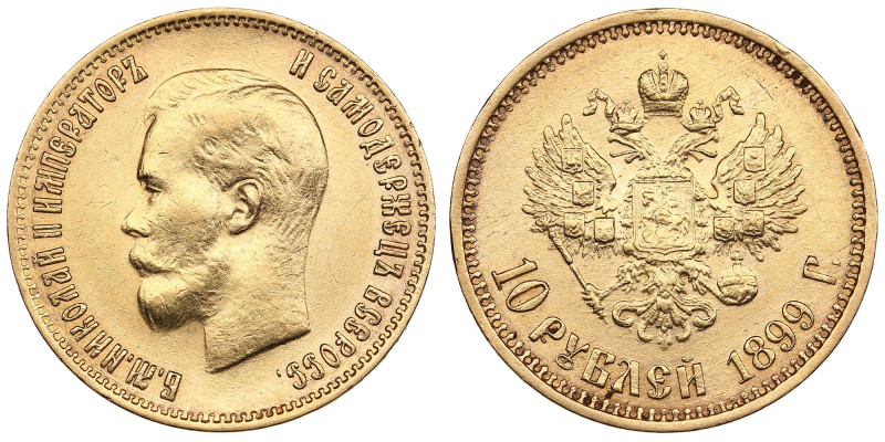 Russia 10 Roubles 1899 ФЗ - Nicholas II (1894-1917)
8.58g. Au 0.900. XF/AU. Tran...