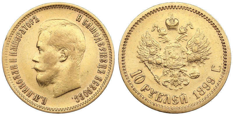 Russia 10 Roubles 1899 ФЗ - Nicholas II (1894-1917)
8.58g. Au 0.900. XF-/XF. Bit...