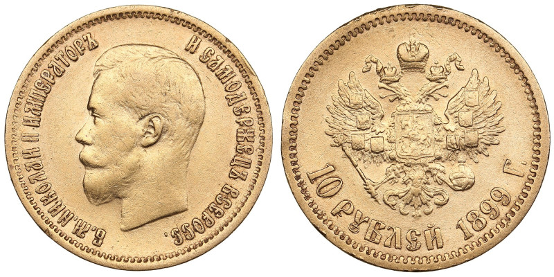 Russia 10 Roubles 1899 ФЗ - Nicholas II (1894-1917)
8.54g. Au 0.900. VF/XF. Bitk...