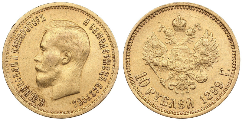 Russia 10 Roubles 1899 ФЗ - Nicholas II (1894-1917)
8.59g. Au 0.900. VF+/XF-. Tr...