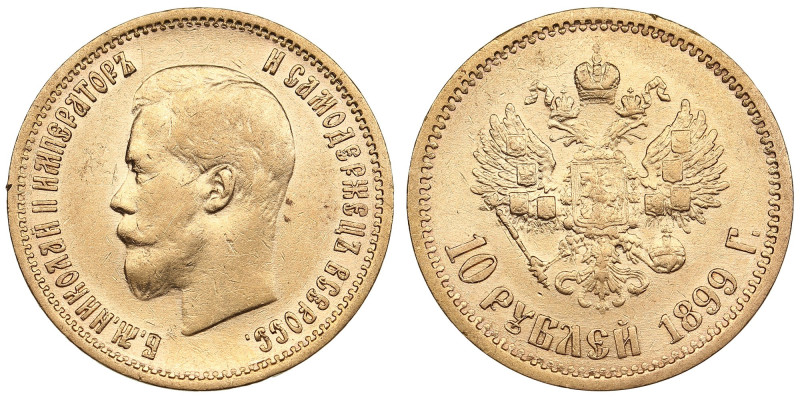Russia 10 Roubles 1899 ФЗ - Nicholas II (1894-1917)
8.56g. Au 0.900. VF/XF. Bitk...