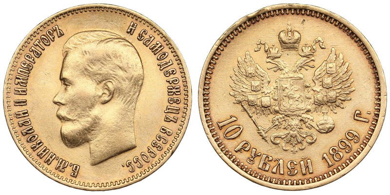 Russia 10 Roubles 1899 ФЗ - Nicholas II (1894-1917)
8.59g. Au 0.900. XF/XF+. Att...