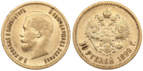 Russia 10 Roubles 1899 ЭБ - Nicholas II (1894-1917)
8.54g. Au 0.900. VF/XF. Bitkin 5; Sidorov 2992. PLEASE NOTE: This lot is subject to a reduced buye...