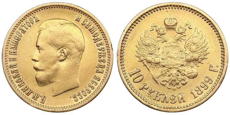 Russia 10 Roubles 1899 ЭБ - Nicholas II (1894-1917)
8.53g. Au 0.900. VF/VF. Bitk...