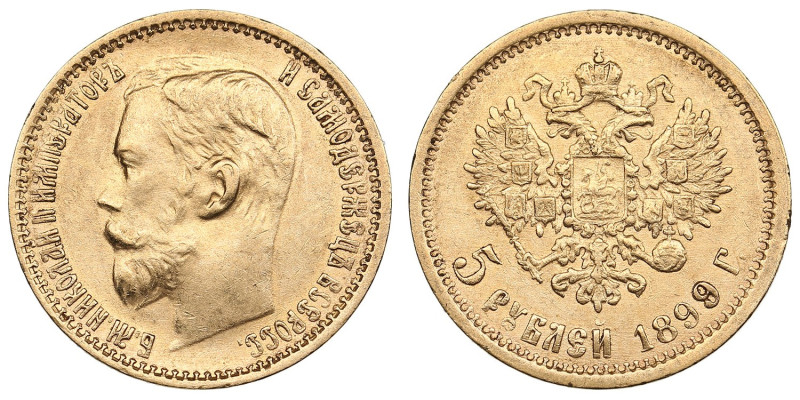 Russia 5 Roubles 1899 ФЗ - Nicholas II (1894-1917)
4.30g. Au 0.900. AU/AU. Bitki...