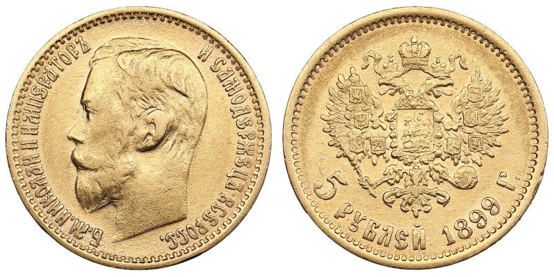 Russia 5 Roubles 1899 ФЗ - Nicholas II (1894-1917)
4.26g. Au 0.900. VF/XF+. Bitk...