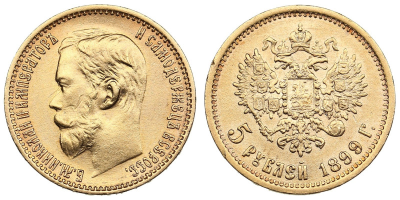 Russia 5 Roubles 1899 ФЗ - Nicholas II (1894-1917)
4.29g. Au 0.900. XF/AU. Bitki...