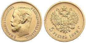 Russia 5 Roubles 1899 ФЗ - Nicholas II (1894-1917)
4.28g. Au 0.900. VF/XF. Bitkin 24; Sidorov 4992. PLEASE NOTE: This lot is subject to a reduced buye...