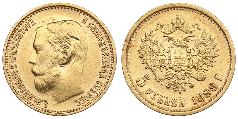 Russia 5 Roubles 1899 ФЗ - Nicholas II (1894-1917)
4.27g. Au 0.900. XF/AU. Bitki...