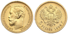 Russia 5 Roubles 1899 ФЗ - Nicholas II (1894-1917)
4.27g. Au 0.900. XF/AU. Bitkin 24; Sidorov 4992. PLEASE NOTE: This lot is subject to a reduced buye...