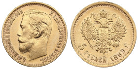 Russia 5 Roubles 1899 ФЗ - Nicholas II (1894-1917)
4.29g. Au 0.900. AU/AU. Attractive exemplar. Bitkin 24; Sidorov 4992. PLEASE NOTE: This lot is subj...