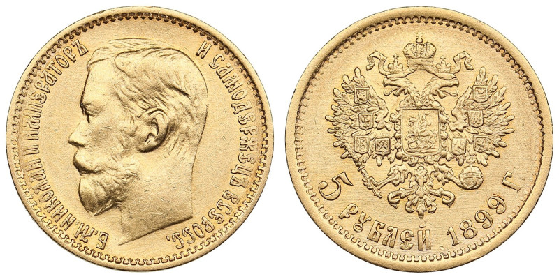 Russia 5 Roubles 1899 ФЗ - Nicholas II (1894-1917)
4.26g. Au 0.900. XF/AU. Bitki...