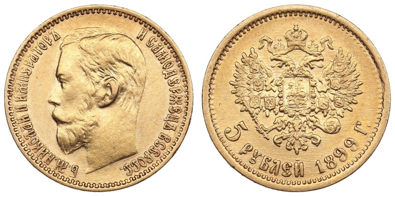 Russia 5 Roubles 1899 ФЗ - Nicholas II (1894-1917)
4.28g. Au 0.900. XF+/AU. Bitk...