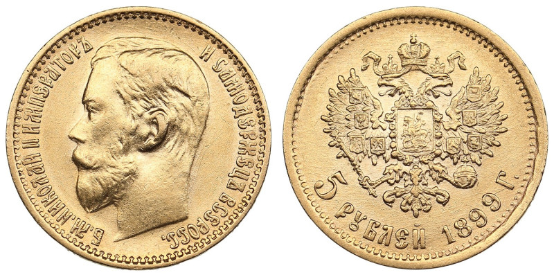 Russia 5 Roubles 1899 ЭБ - Nicholas II (1894-1917)
4.29g. Au 0.900. XF+/AU. Quit...