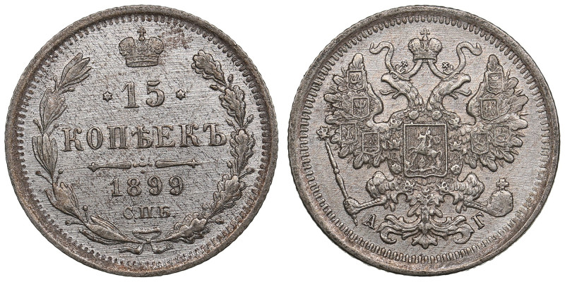 Russia 15 Kopecks 1899 СПБ-АГ - Nicholas II (1894-1917)
2.59g. UNC/AU. Graceful ...