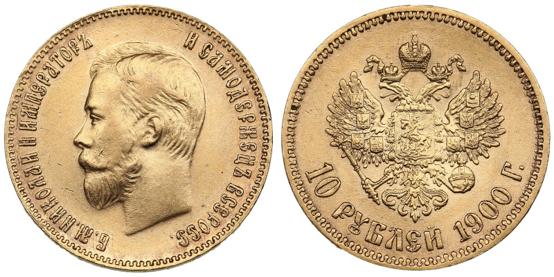 Russia 10 Roubles 1900 ФЗ - Nicholas II (1894-1917)
8.60g. Au 0.900. XF+/AU. Som...