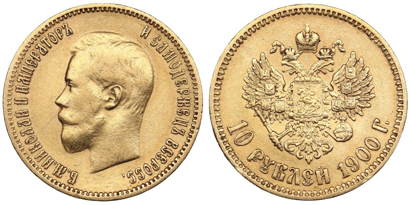 Russia 10 Roubles 1900 ФЗ - Nicholas II (1894-1917)
8.57g. Au 0.900. VF/XF. An e...
