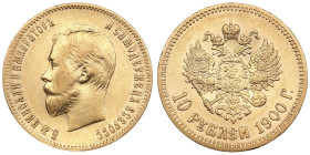 Russia 10 Roubles 1900 ФЗ - Nicholas II (1894-1917)
8.57g. Au 0.900. XF-/XF+. Mint luster. A late type of portrait. Bitkin 7; Sidorov 2003. PLEASE NOT...
