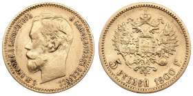 Russia 5 Roubles 1900 ФЗ - Nicholas II (1894-1917)
4.27g. Au 0.900. XF-/XF+. Transitional type of portrait, reverse is late. Bitkin 26; Sidorov 4003. ...