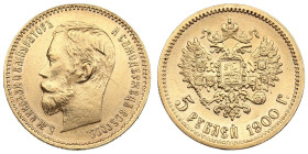 Russia 5 Roubles 1900 ФЗ - Nicholas II (1894-1917)
4.30g. Au 0.900. AU/AU. Mint luster. Bitkin 26; Sidorov 4003. PLEASE NOTE: This lot is subject to a...