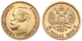 Russia 5 Roubles 1900 ФЗ - Nicholas II (1894-1917)
4.29g. Au 0.900. VF/XF. Bitkin 26; Sidorov 4003. PLEASE NOTE: This lot is subject to a reduced buye...