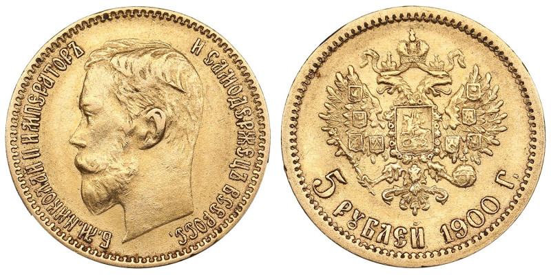 Russia 5 Roubles 1900 ФЗ - Nicholas II (1894-1917)
4.29g. Au 0.900. XF/XF. Bitki...