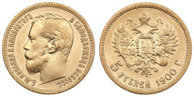 Russia 5 Roubles 1900 ФЗ - Nicholas II (1894-1917)
4.28g. Au 0.900. VF/XF. "Large head". Hair details smoothed. Bitkin 26; Sidorov 4004 (R1 for UNC). ...