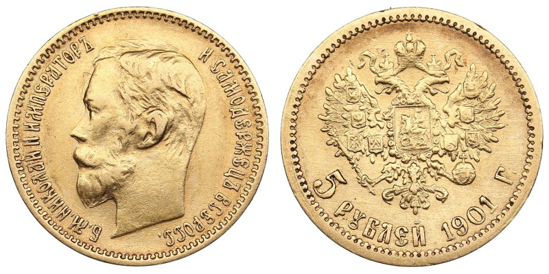 Russia 5 Roubles 1901 ФЗ - Nicholas II (1894-1917)
4.29g. Au 0.900. VF+/XF+. Bit...