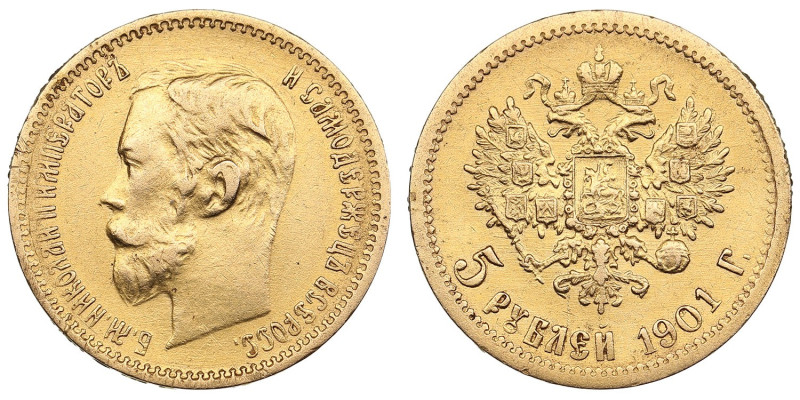 Russia 5 Roubles 1901 ФЗ - Nicholas II (1894-1917)
4.27g. Au 0.900. VF/XF-. Bitk...