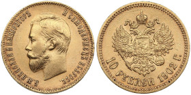 Russia 10 Roubles 1902 AP - Nicholas II (1894-1917)
8.56g. Au 0.900. AU/AU. An attractive exemplar with mint luster. Bitkin 10; Sidorov 2021. PLEASE N...