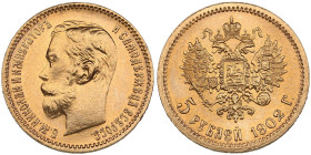 Russia 5 Roubles 1902 AP - Nicholas II (1894-1917)
4.28g. Au 0.900. UNC/UNC. Gorgeous lustrous specimen. Bitkin 29; Sidorov 4021. PLEASE NOTE: This lo...