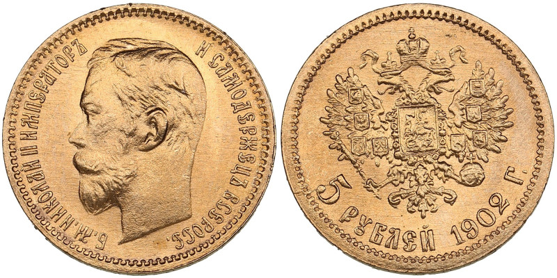Russia 5 Roubles 1902 AP - Nicholas II (1894-1917)
4.31g. Au 0.900. UNC/UNC. Spl...