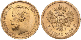 Russia 5 Roubles 1902 AP - Nicholas II (1894-1917)
4.30g. Au 0.900. UNC/UNC. Gorgeous lustrous specimen. Bitkin 29; Sidorov 4021. PLEASE NOTE: This lo...