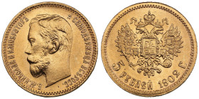 Russia 5 Roubles 1902 AP - Nicholas II (1894-1917)
4.31g. Au 0.900. UNC/UNC. Splendid brilliant exemplar. Bitkin 29; Sidorov 4021. PLEASE NOTE: This l...
