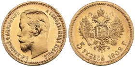 Russia 5 Roubles 1902 AP - Nicholas II (1894-1917)
4.30g. UNC/UNC. Gorgeous lustrous specimen with light toning. Bitkin 29; Sidorov 4021. PLEASE NOTE:...